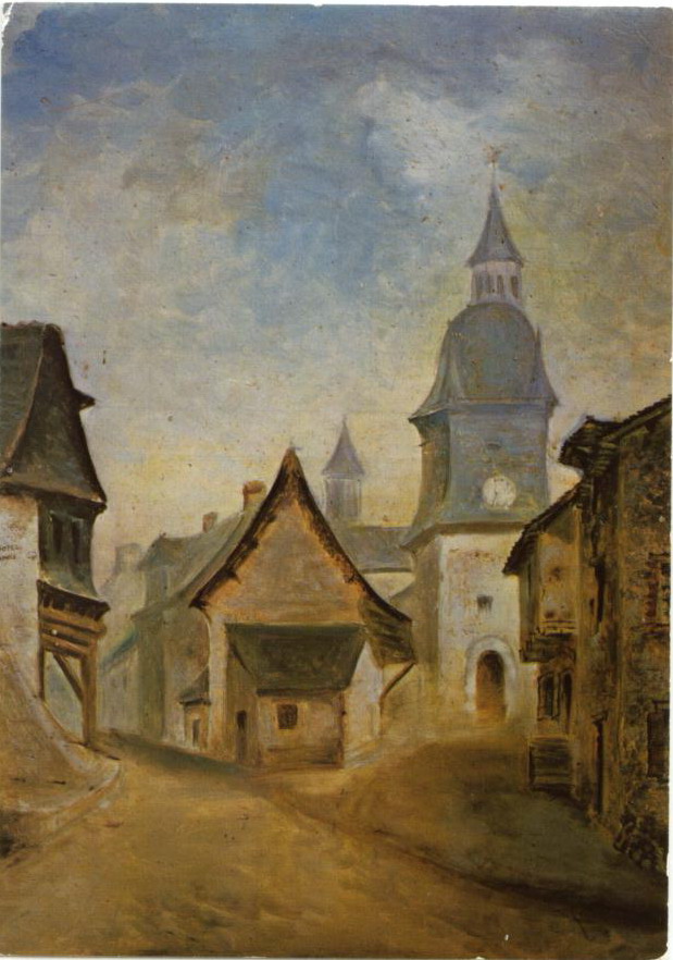 Place de l'église d'Acigné. Tableau peint en 1850.
