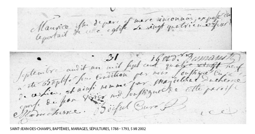 Acte de baptême sieur Morice 1788