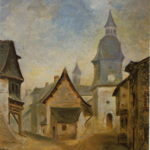 Place de l'église d'Acigné. Tableau peint en 1850.
