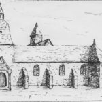 L'église d'Acigné au XIXe siècle. Dessin d'auteur inconnu.