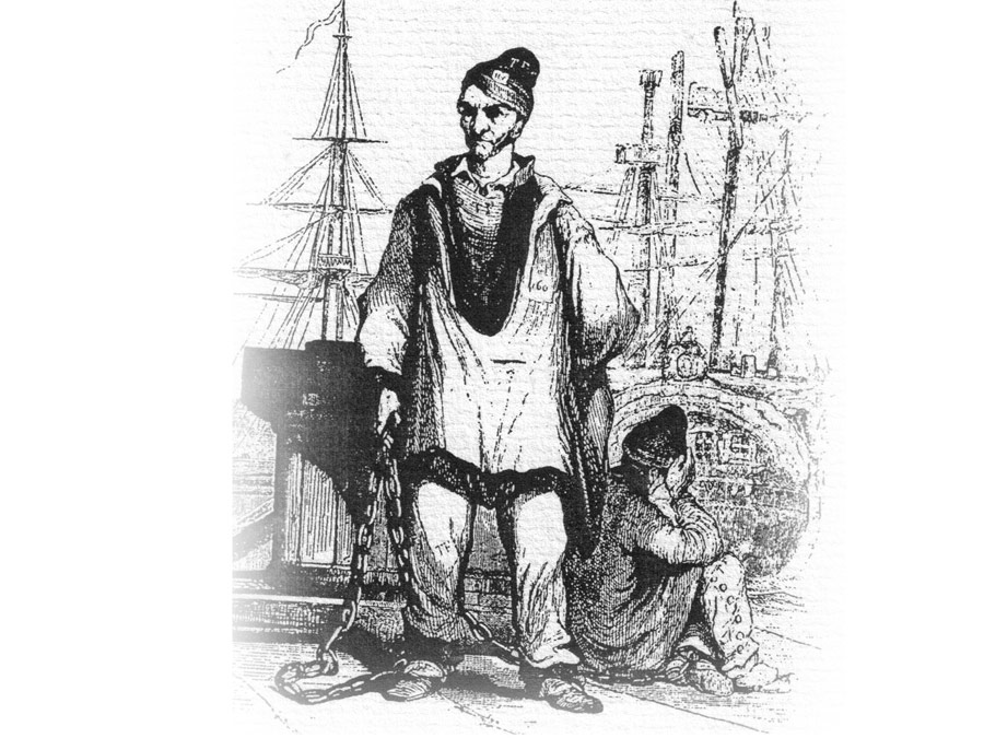 Image d'un galérien enchaîné à un autre détenu